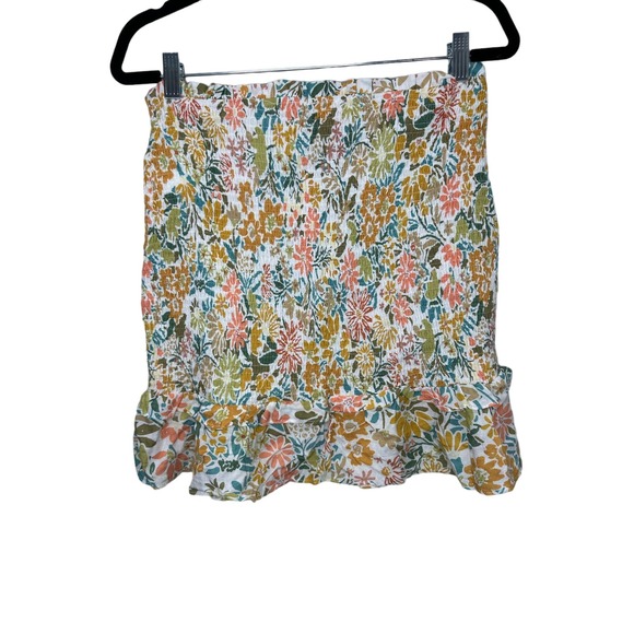 Promesa Women's Floral Smocked Ruffle Trim Mini Skirt size Large - Picture 4 of 7